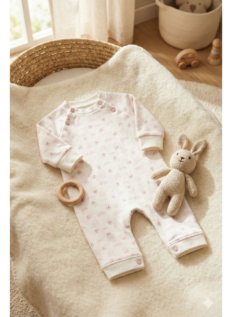Junior Baby Romper, Pink Floral Print, 100% Cotton, Unisex, Long Sleeve, Pull On Closure Code2651 - Image 2